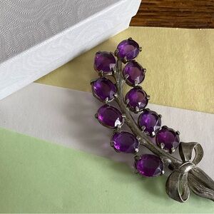 Unmarked Amethyst Pot Metal Brooch